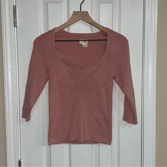 Maeve By Anthropologie Pink Ribbed 3/4 Sleeve Sweater Size Small - Picture 3 of 5